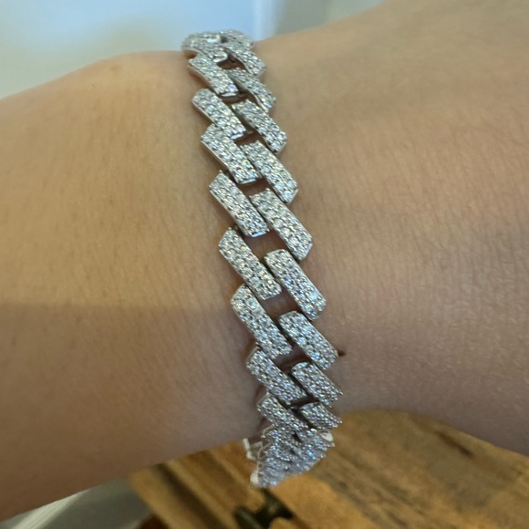 New Moissanite 10MM Cuban Link Bracelet, 18K White Gold Plated Sterling Silver - Picture 6 of 17